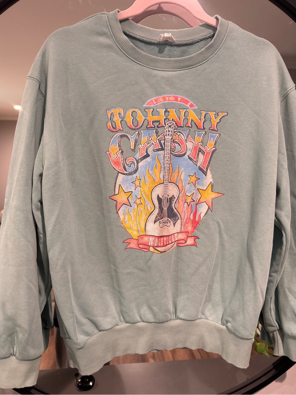 Johnny Cash Graphic Crewneck Sweater - Sage Green